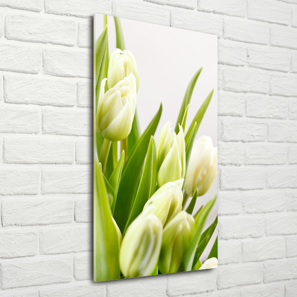 Verticale glasfoto Witte tulpen