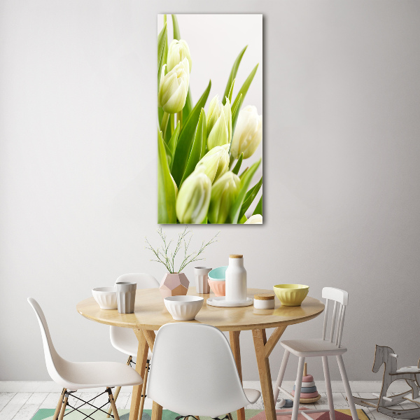 Verticale glasfoto Witte tulpen