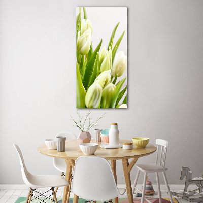 Verticale glasfoto Witte tulpen