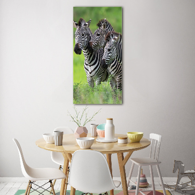 Verticaal glasschilderij Drie zebra's