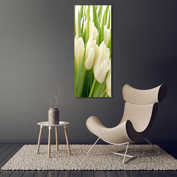 Verticale foto op glas Witte tulpen