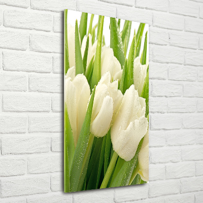 Verticale foto op glas Witte tulpen