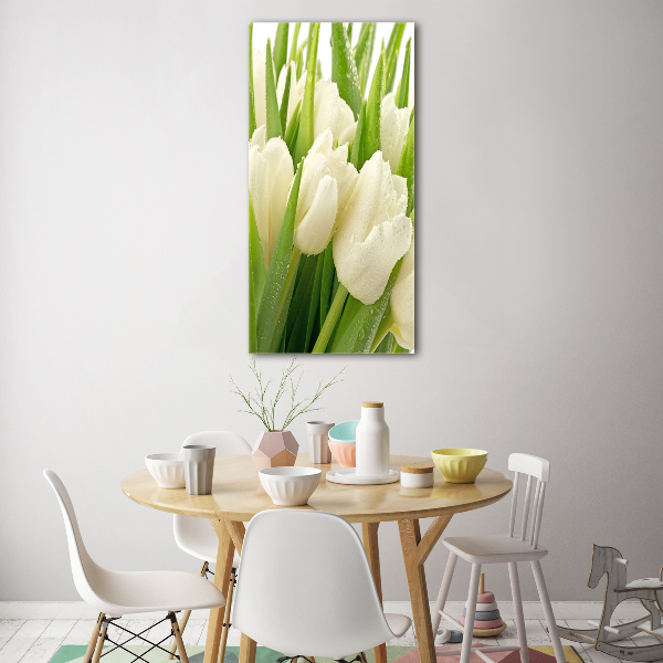 Verticale foto op glas Witte tulpen