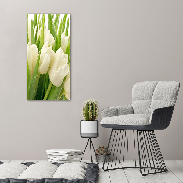 Verticale foto op glas Witte tulpen