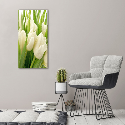 Verticale foto op glas Witte tulpen