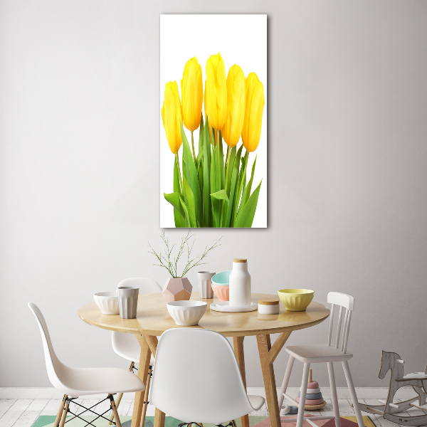 Verticale foto op glas Gele tulpen