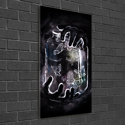 Verticale glasfoto Vlinders in een pot