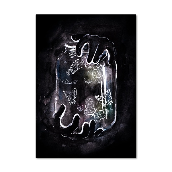 Verticale glasfoto Vlinders in een pot