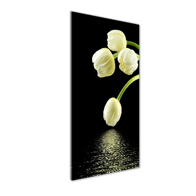 Verticale glasfoto Witte tulpen