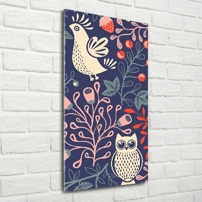 Verticaal glasschilderij Haan hen uil