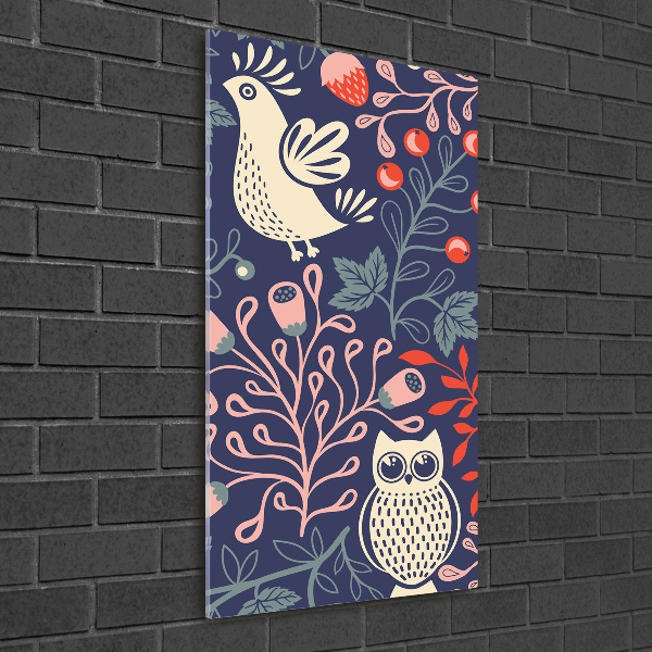 Verticaal glasschilderij Haan hen uil