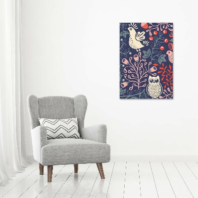 Verticaal glasschilderij Haan hen uil
