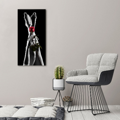 Verticale glasfoto Roos en voeten