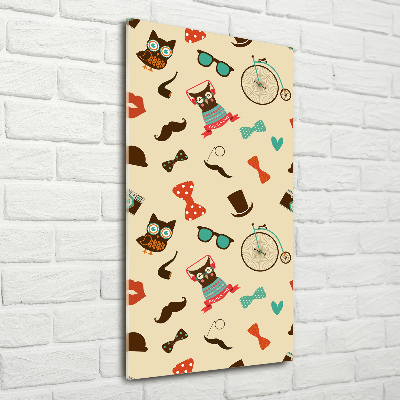 Verticaal glasschilderij Uilen fietsbril