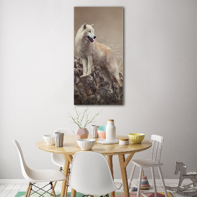 Verticaal glasschilderij Wolf op een rots