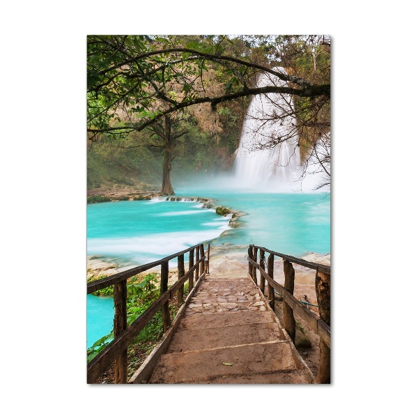 Verticale glasfoto Waterval in Mexico