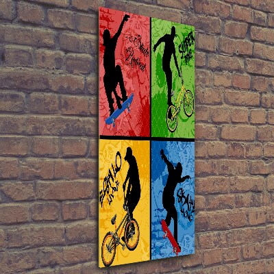 Verticale foto op glas Fiets en skateboard