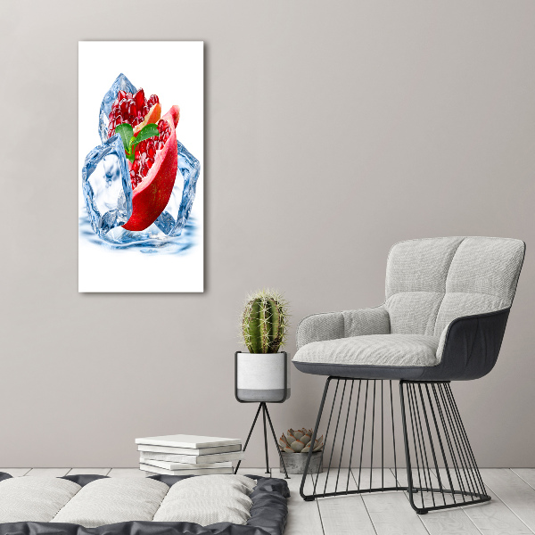 Verticale glasfoto Granaatappel en ijs