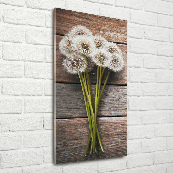 Verticale glasfoto Een boeket paardenbloemen