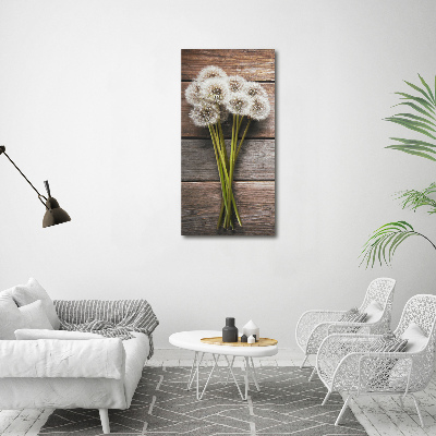 Verticale glasfoto Een boeket paardenbloemen