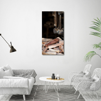 Verticale glasfoto Houten gereedschap