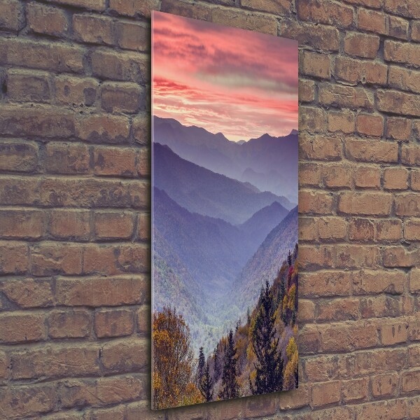 Verticale glasfoto Mist boven de bergen