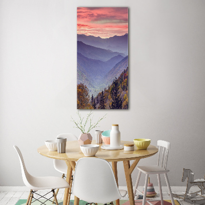 Verticale glasfoto Mist boven de bergen