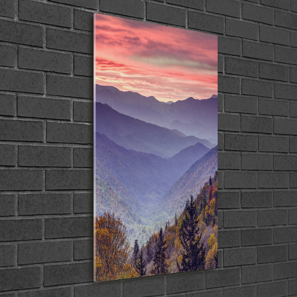 Verticale glasfoto Mist boven de bergen