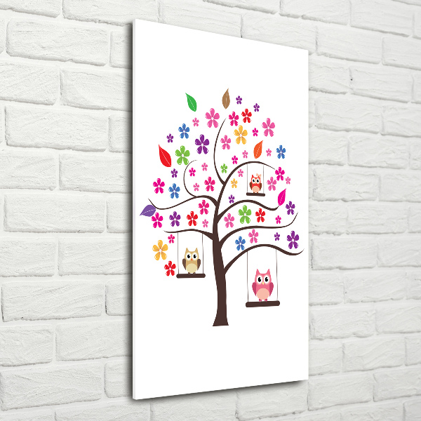 Foto obraz na szkle pionowy Sowy na huśtawkach