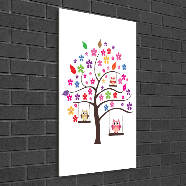 Foto obraz na szkle pionowy Sowy na huśtawkach