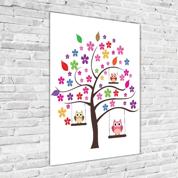 Verticale glasfoto Uilen op schommels