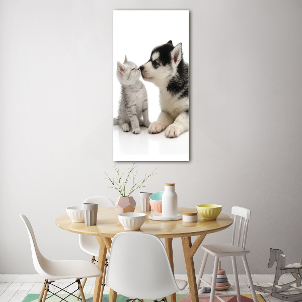 Verticale glasfoto Hond en kat