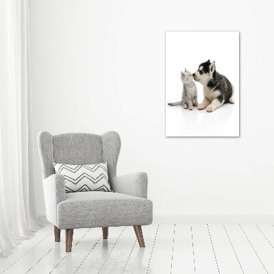Verticale glasfoto Hond en kat