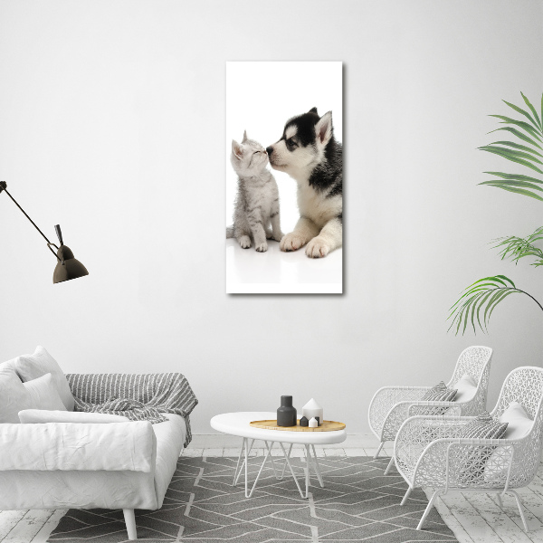 Verticale glasfoto Hond en kat
