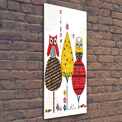 Foto obraz szklany pionowy Sowy na drzewach