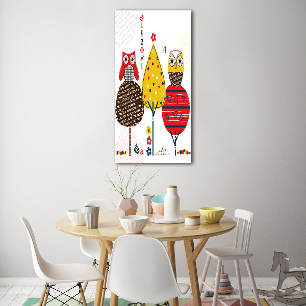 Foto obraz szklany pionowy Sowy na drzewach