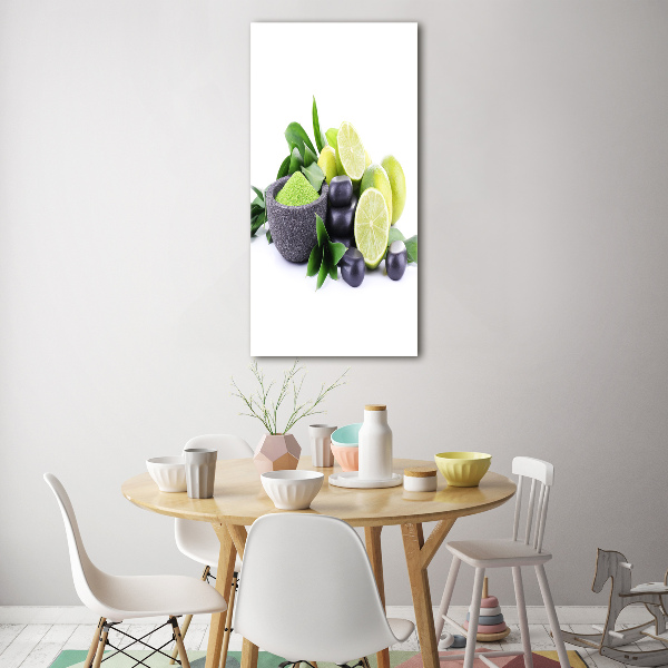 Verticale foto op glas Citrusvruchten en stenen