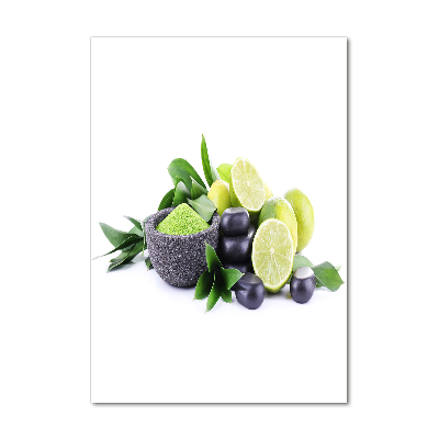 Verticale foto op glas Citrusvruchten en stenen