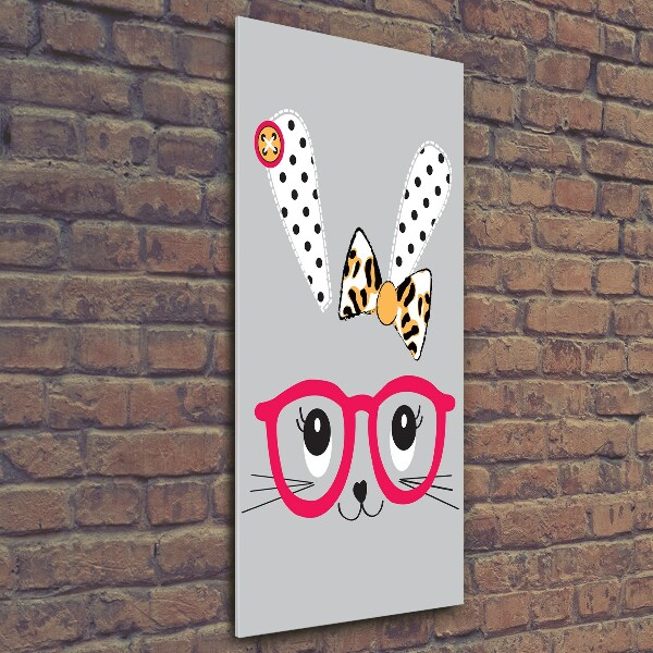 Verticale foto op glas Konijn met bril