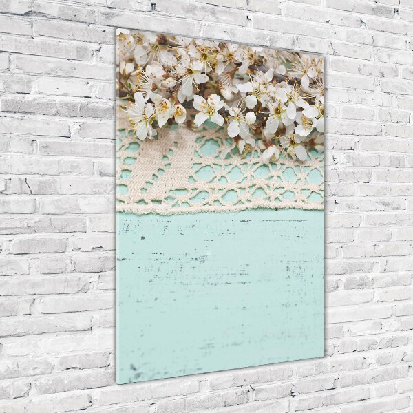 Verticaal glasschilderij Kersenbloesems