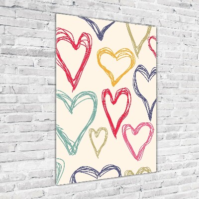 Verticaal glasschilderij Kleurrijke harten