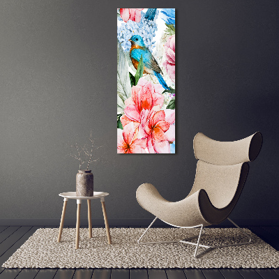 Verticale glasfoto Bloemen en vogels