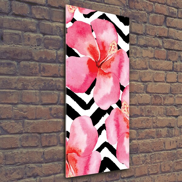 Verticaal glasschilderij Hawaiiaanse bloemen
