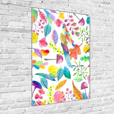 Foto obraz na szkle pionowy Liście i grzyby