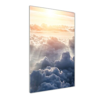 Verticale foto op glas Vliegen boven de wolken