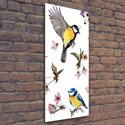 Verticale foto op glas Vogels en bloemen