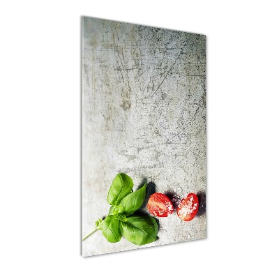 Verticaal glasschilderij Tomaten en basilicum