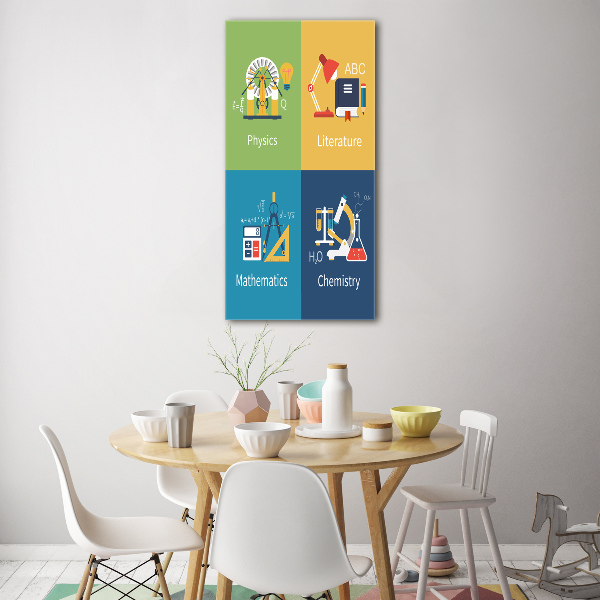 Verticaal glasschilderij Schoolvakken