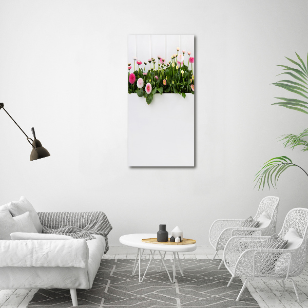 Verticale glasfoto Roze madeliefjes
