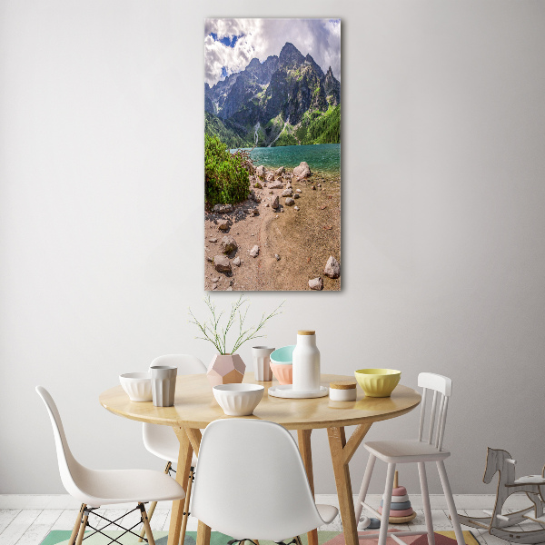 Verticale glasfoto Meer in de bergen